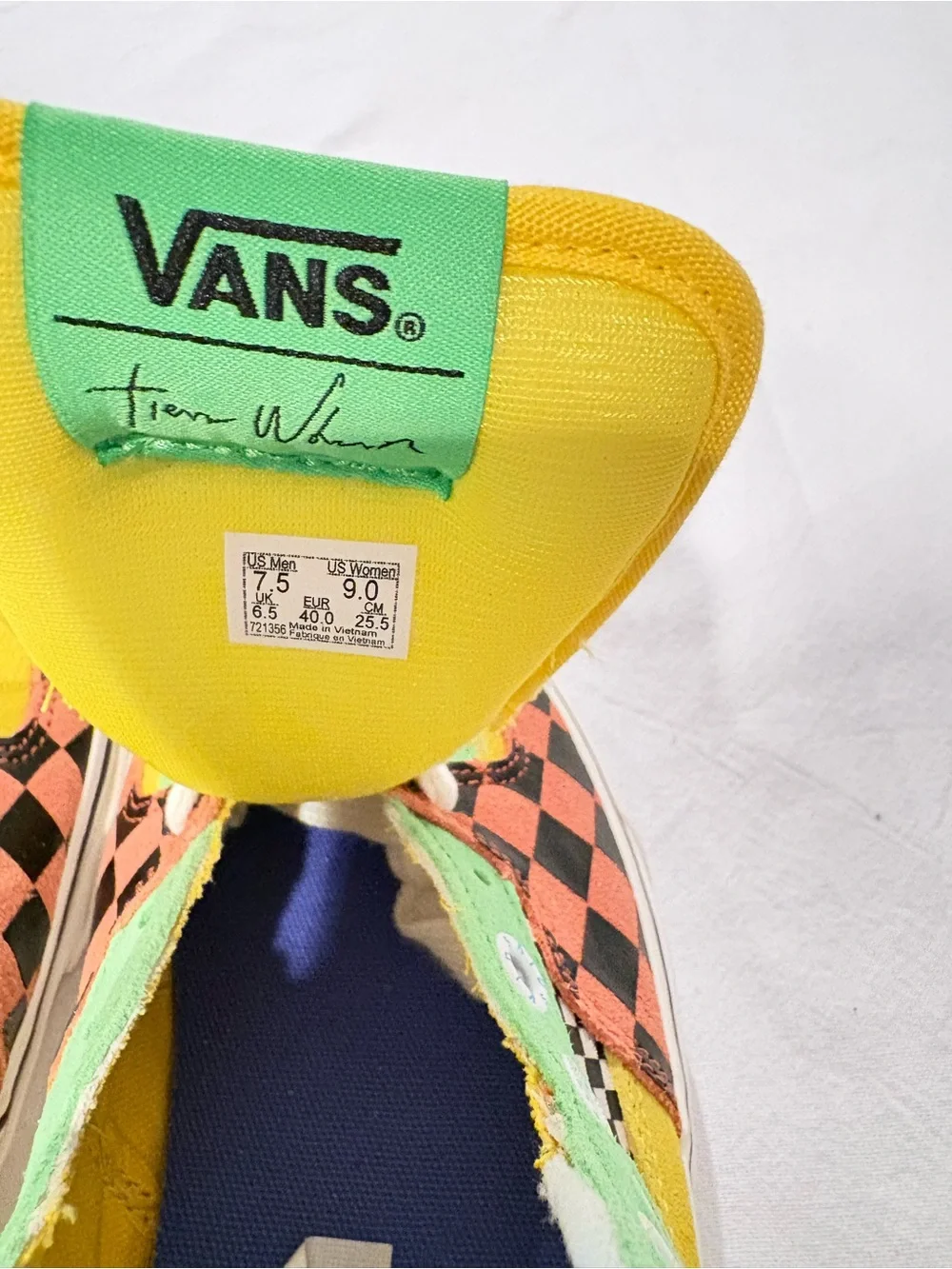 Vans Kids Checkerboard Low-Top Sneakers in Yellow, Orange & Green